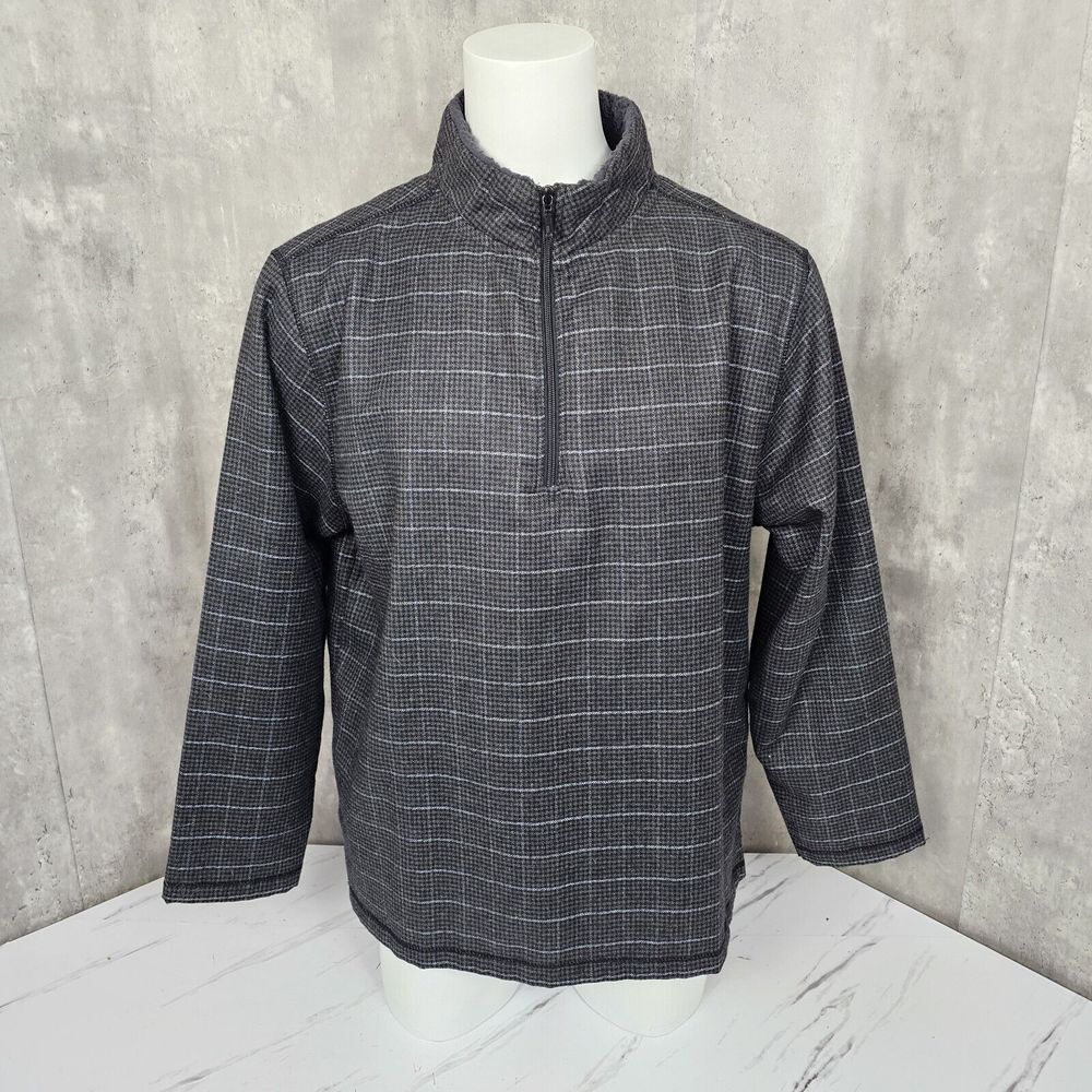 Horn Legend Mens XL Grey Plaid Wool Blend 1/4 Zip Shacket Pullover Polo Jacket
